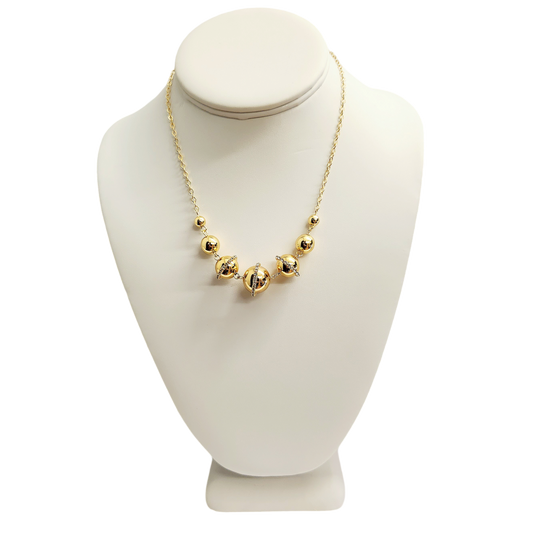 Gold Balls with Rhinestone Graduated Necklace