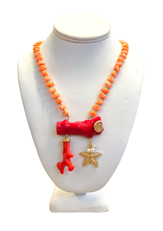 Light Coral with Dark Coral & Medium Coral Pendant Necklace