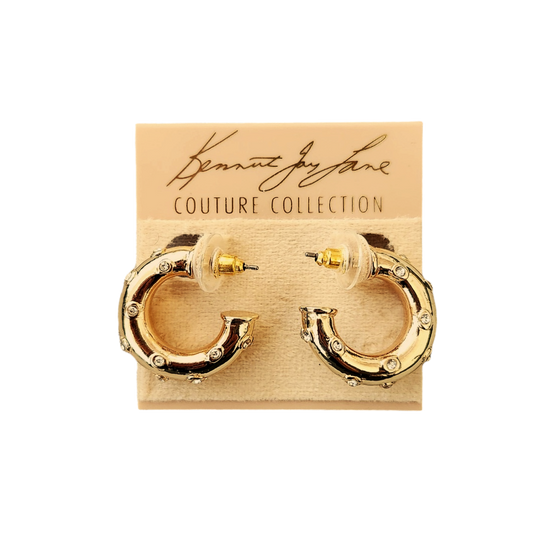 Gold Post Hoop Earring with Rhinestone Dots
