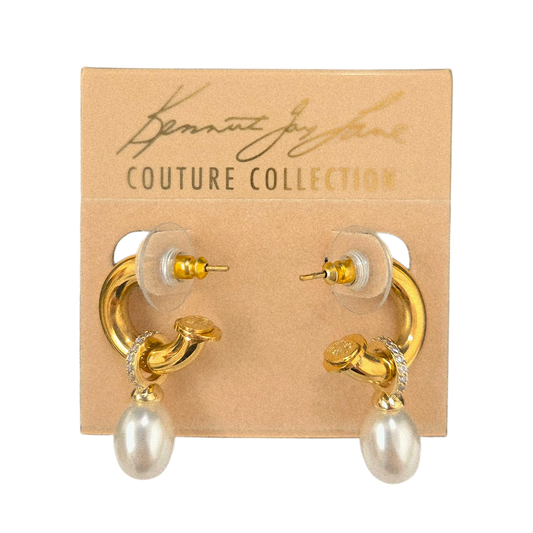 Gold Pearl Drop Hoop Earring