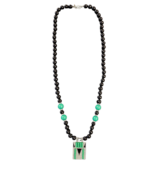 Black and Jade Deco Pendant Necklace