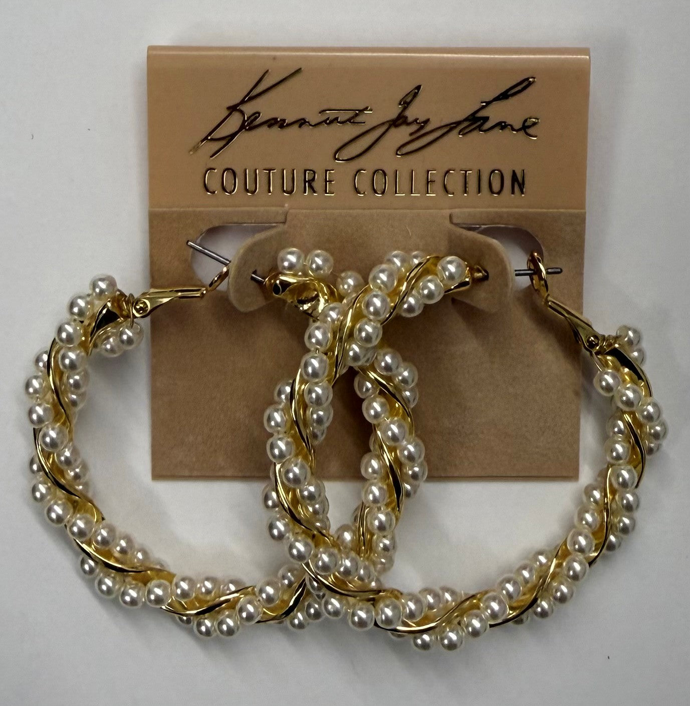 Gold Pierced Pearl Twisted Hoop Earring