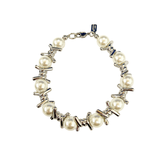 Silver Twist Knotted Pearls Bracelet