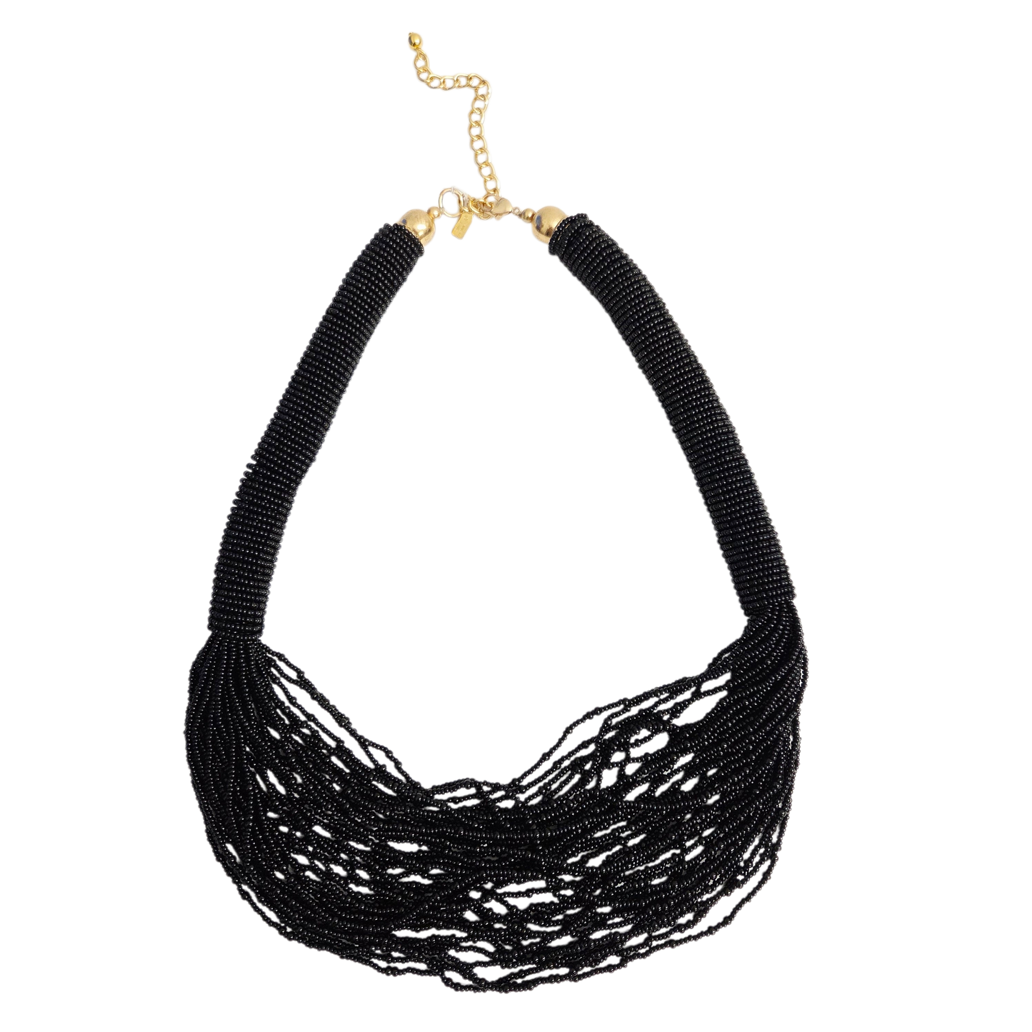 Black Seed-Bead Draping Necklace