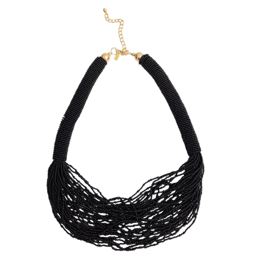 Black Seed-Bead Draping Necklace