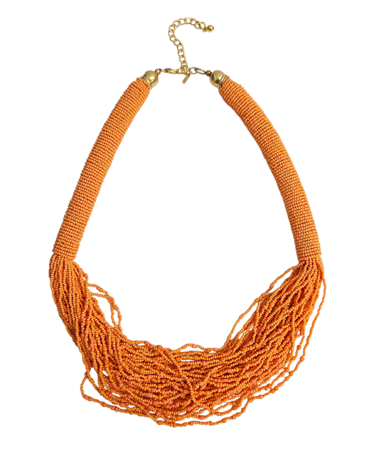 Coral Seed-Bead Draping Necklace
