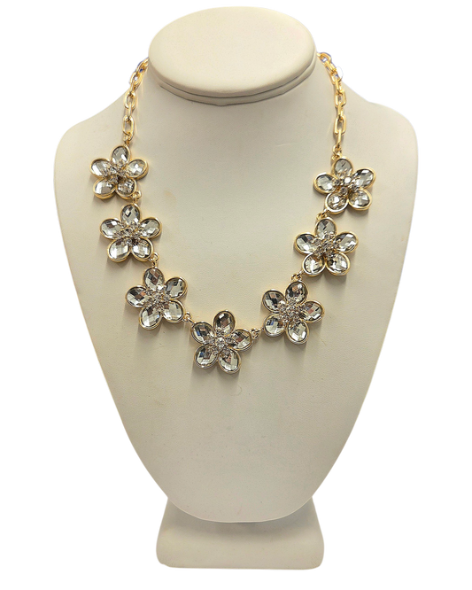 Crystal Flower Motifs Necklace