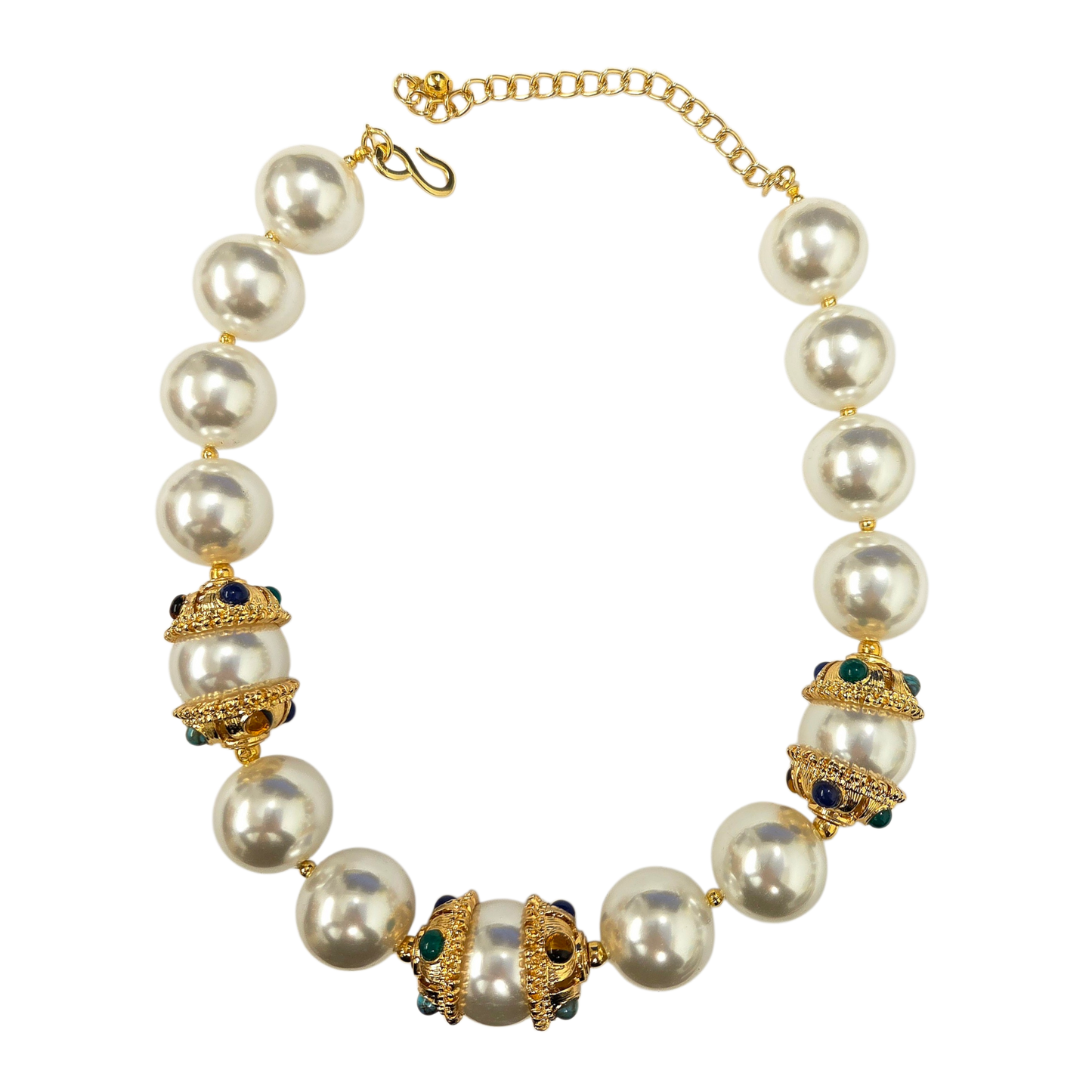 Pearl with Multi-Color Caps Necklace