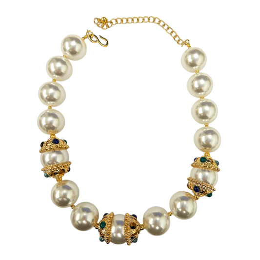 Pearl with Multi-Color Caps Necklace