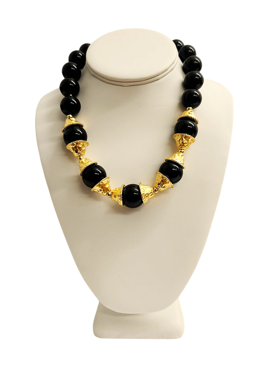 Gold with Black Bead Necklace