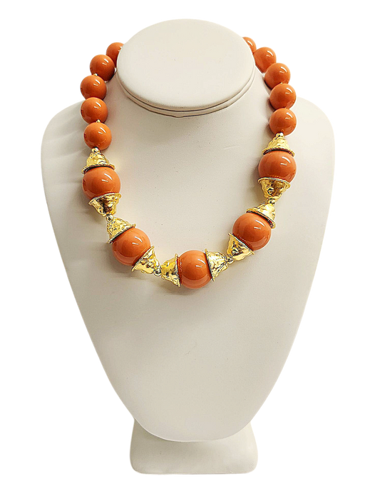 Gold with Coral Bead Necklace