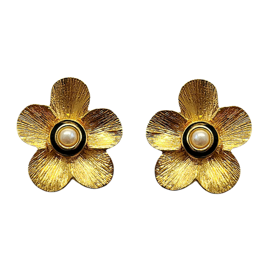 Gold Pearl Flower Earring
