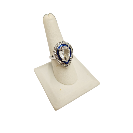 Crystal with Blue Teardrop Ring