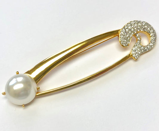 Gold With Pearl And Crystals Safety Pin