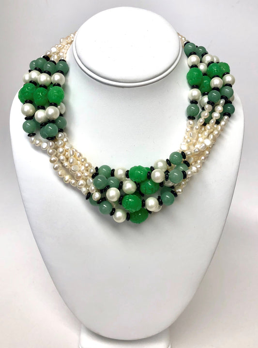 18.5" Freshwater Pearls And Jade Corals Necklace