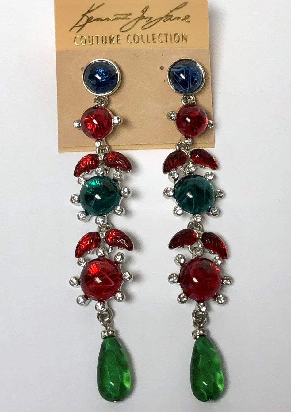 Tutti Frutti Long Sapphire Ruby Emerald Pierced Earring