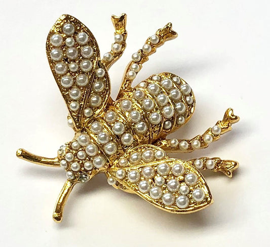 Antique Gold Pearl Dots Bee Pin