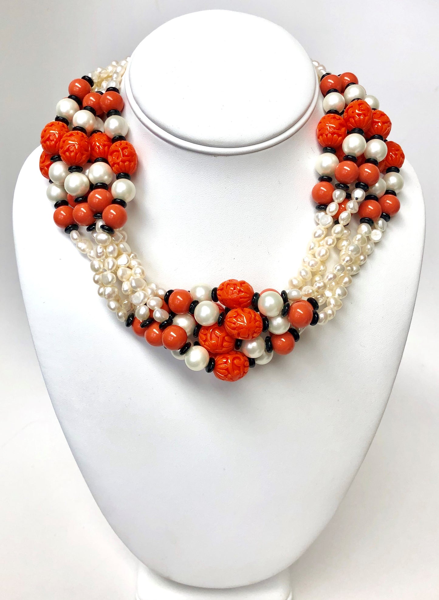 18.5" Freshwater Pearls And Carved Corals Necklace