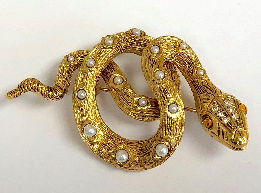 Gold With Pearl Snake Pin