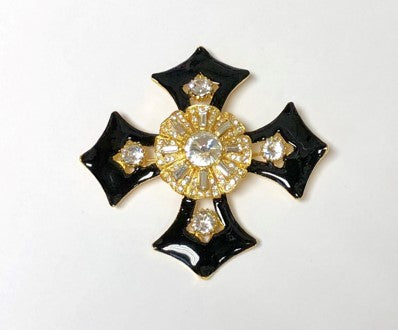 Gold Black Enamel Maltese Cross Pin