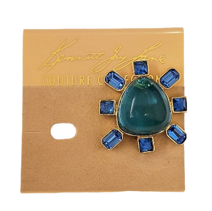 Gold-Sapphire Sides Aqua Cab Center Clip Earring