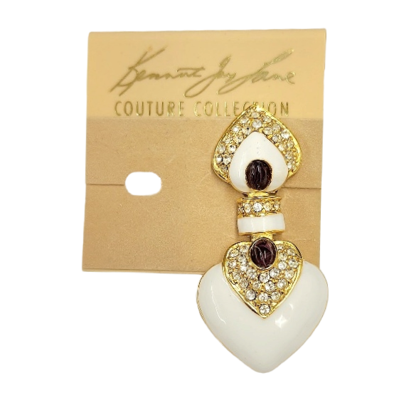 2.25" x 1" Gold Rhinestone White with Amethyst Cabochons Centers Heart Drop Clip Earring