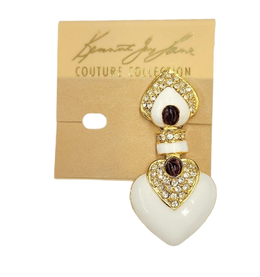 2.25" x 1" Gold Rhinestone White with Amethyst Cabochons Centers Heart Drop Clip Earring