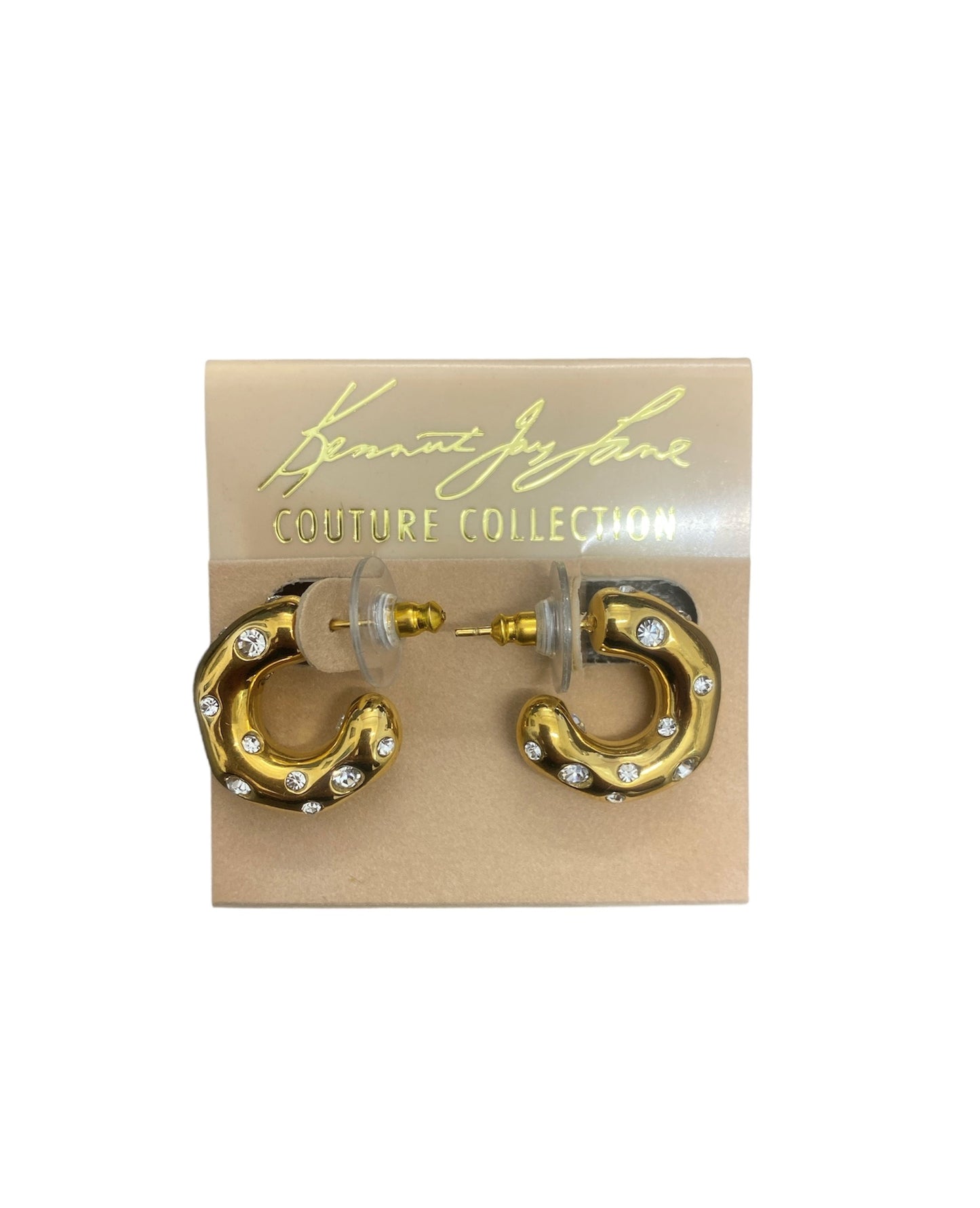 3-4" Gold-Crystal Free Form Pierced Tube Hoop