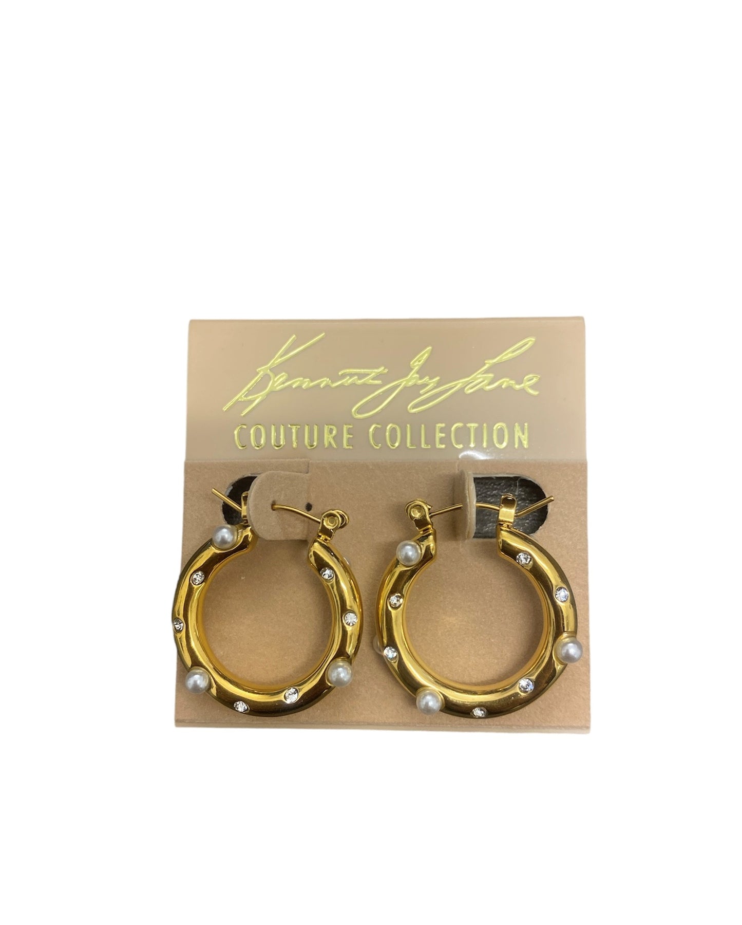 Gold Bridge Wire Hoop with Pearl & Crystal Dots Earring