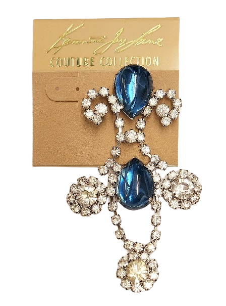 3" x 1.5" Rhodium Rhinestone Chandelier Direct Post Earring with Flaw Sapphire Stones