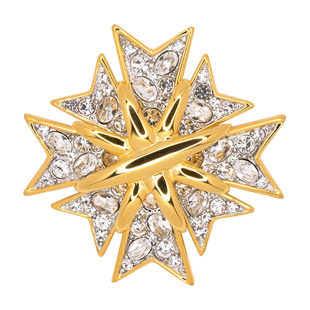 Gold Crystal Maltese Cross Pin