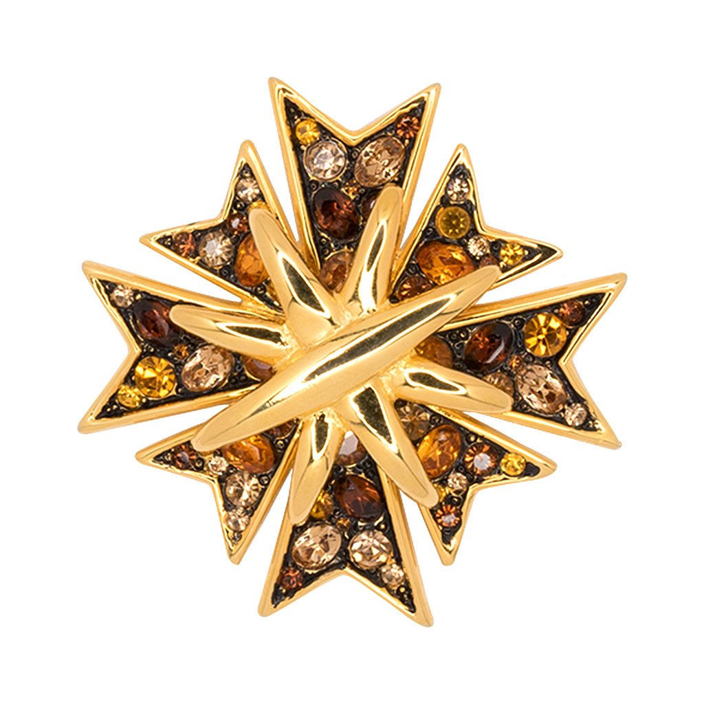 Gold Multi Topaz Stones Maltese Cross Pin