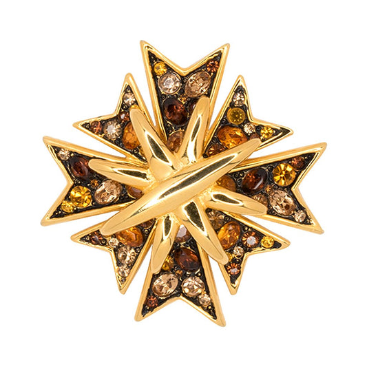 Gold Multi Topaz Stones Maltese Cross Pin