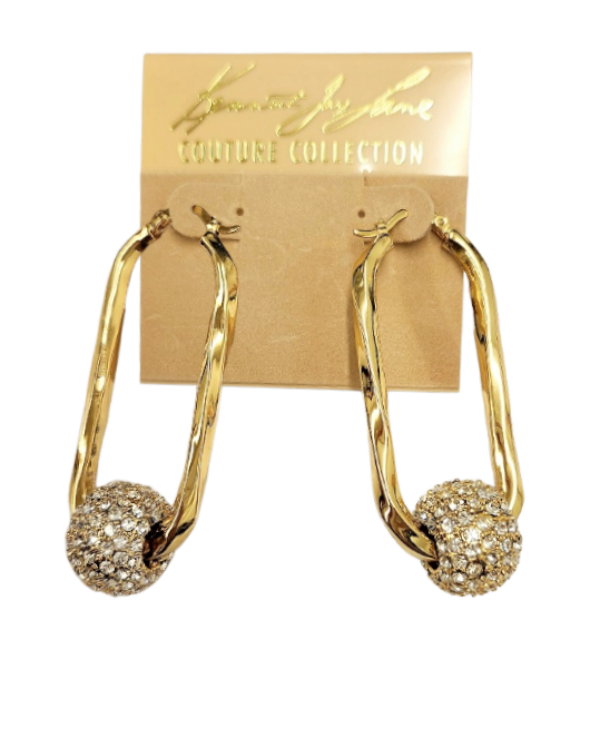 2.25" Polished Gold with 10mm Pave` Clear Crystal Slider Bottom Pierced Earring