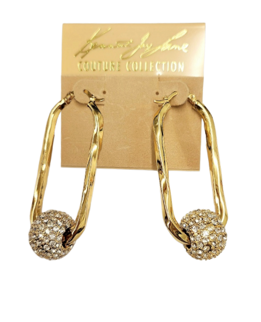 2.25" Polished Gold with 10mm Pave` Clear Crystal Slider Bottom Pierced Earring