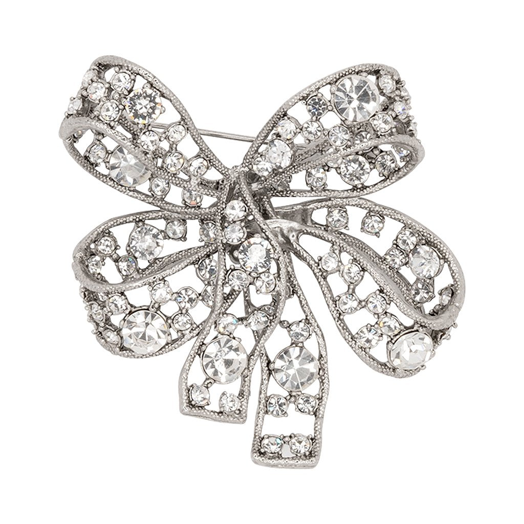 Antique Silver Crystal Bow Pin