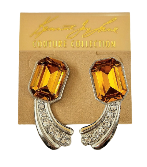 Silver with Topaz Top- Rhinestone Bottom Pierced Earring