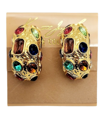 Multicolored Gemstone Clip Hoop Earrings