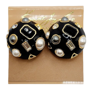 Black Domed Clip Earrings