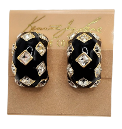 Black and Crystal Clip Huggie Earrings