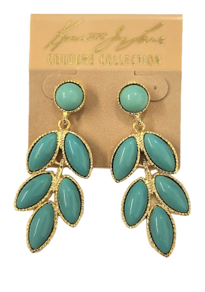 2.25" x .75" Gold Drop Post Earring with Turquoise Cabochon Leaves