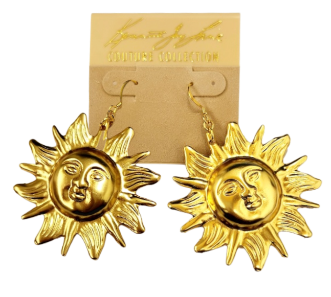 2" x 2" Gold Sunflower Face Fishhook Earring