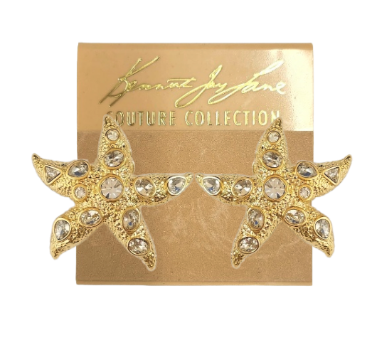 Gold with Crystal Gemstone Starfish Clip Earring