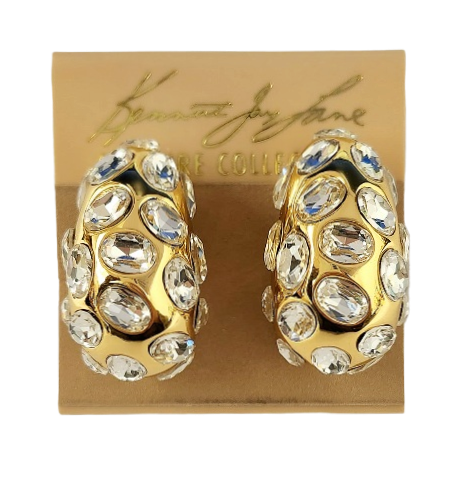 Gold with Crystal Gemstone Domed Clip Earring