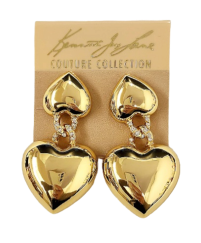 2" x 1" Gold with Rhinestone with Upside Down Heart Top & Heart Drop Clip Earring