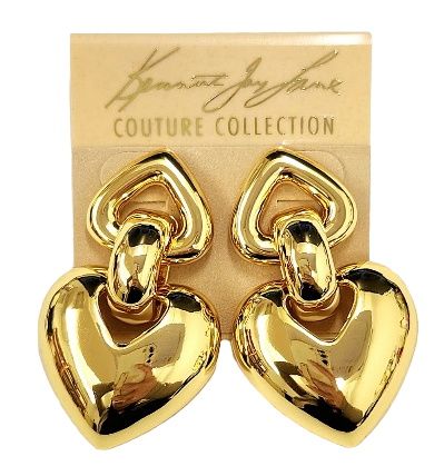 2" x 1.25" Gold Upside Down Open Gold Heart Top & Heart Drop Post Earring