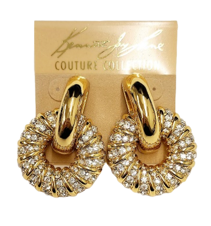 Gold with Rhinestone Post Door Knocker Earring