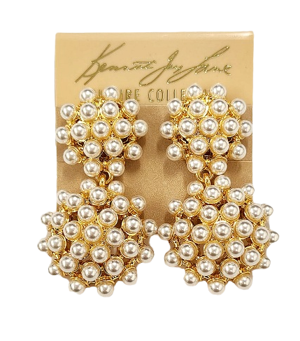 2" x 1" Gold Drop Clip Earring with 5mm Pearl Clusters