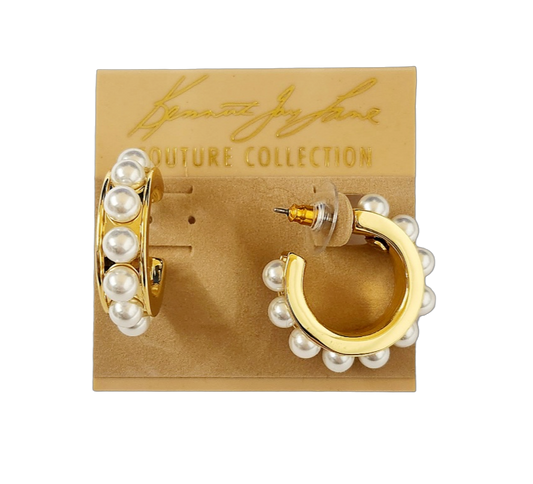 Gold with 5mm White Pearls Post hoop Earring