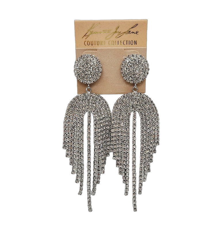 Silver Crystal Waterfall Drop Pierced Earring